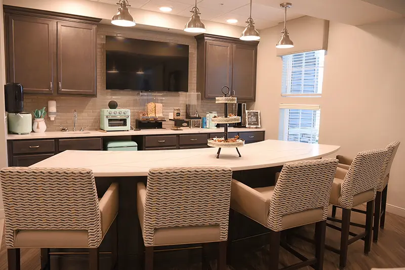 kitchen with breakfast bar and seating