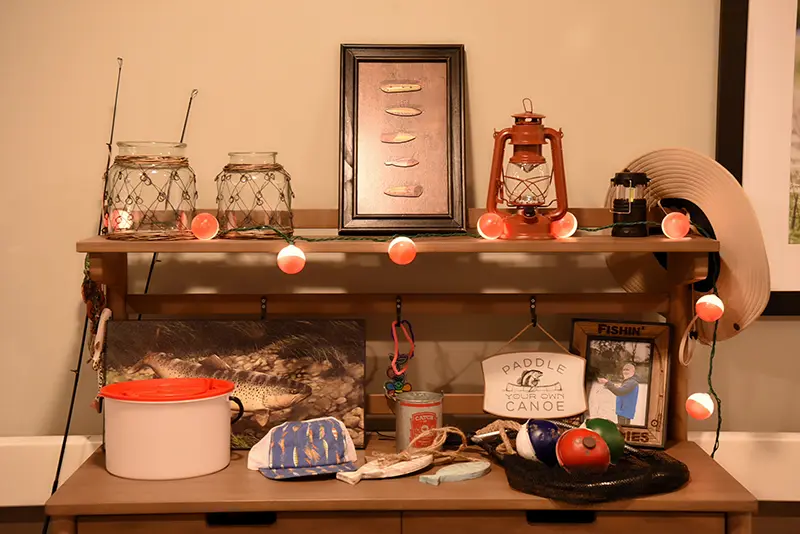 shelves with nautical display items